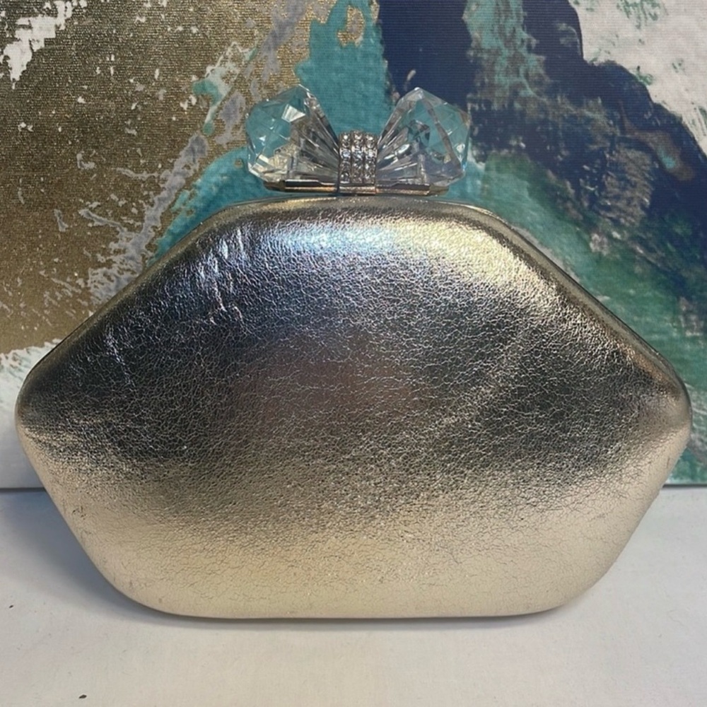 RSVP/Charming Charlie Metallic Gold Clutch with crossbody strap - Picture 13 of 13